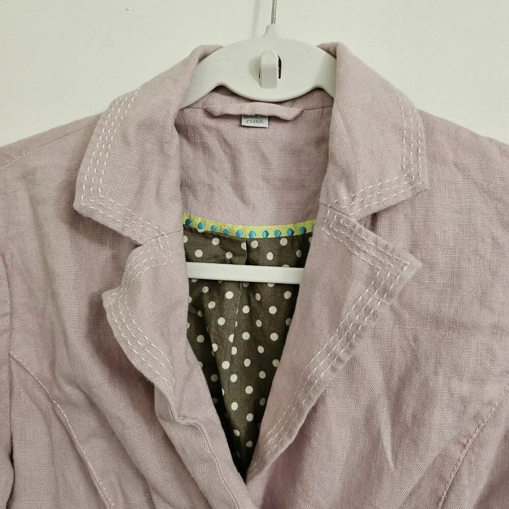 Boden Linen Blazer Jacket Womens 4 Lilac Pink Button Front Longsleeve Office - Picture 4 of 10